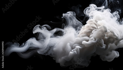 Dramatic White Smoke Clouds Flowing On A Black Background