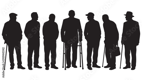 Photos Six elderly men standing with walking canes silhouette style