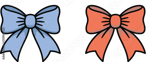 Foto Two cartoon bows, one blue and one orange, isolated on a white background with f