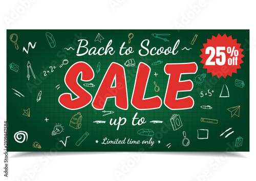 Green Chalkboard Back To School Sale Promotional Banner