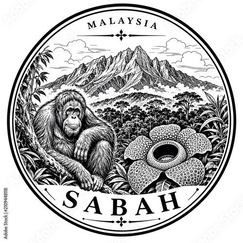 Sabah Emblem: Orangutan, Rainforest, Mount Kinabalu