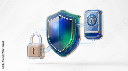 Digital security concept with shield and padlock. Cyber protection for data safety.