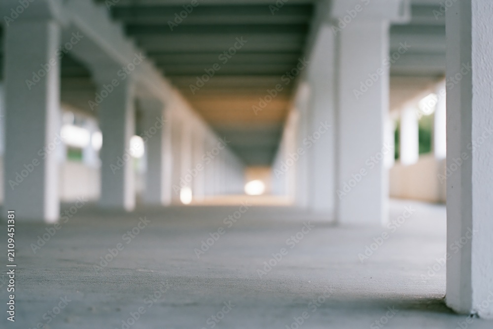 Fototapeta premium The Underpass Corridor of White Columns and Vanishing Perspective Toward Light