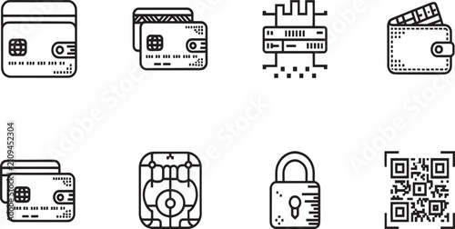 Obraz na płótnie Digital Wallet and Online Payment Security Line Icon Set Vector Asset