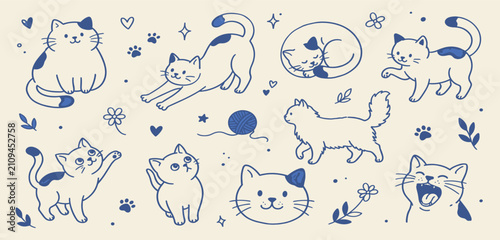 Foto Cats doodle set hand drawn cartoon vector illustration