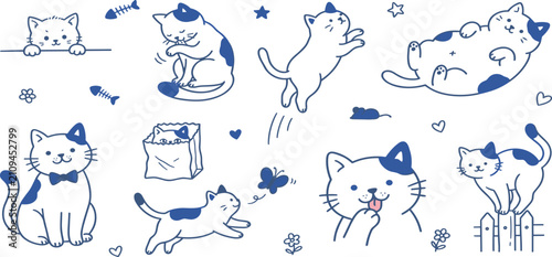 Cuadro en lienzo Cats doodle set hand drawn cartoon vector illustration
