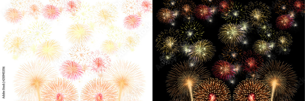 Fototapeta premium Fireworks illuminate with spectacular brust on the dark and light background 