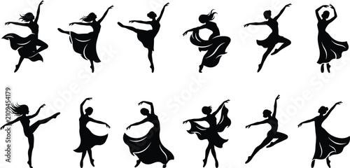 Photos Graceful dancer silhouette collection, ballet motion artwork, contemporary dance