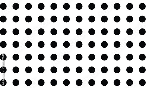 Seamless Black and White Polka Dot Pattern with Metallic Steel Texture, Circular Hole Shapes and Retro Vector Wallpaper Design Background