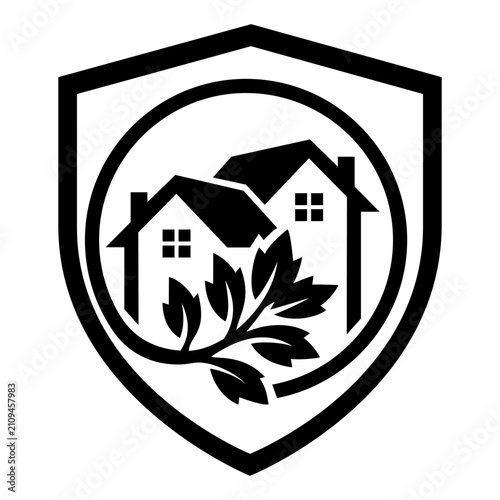 Eco Real Estate Shield Vector Logo
