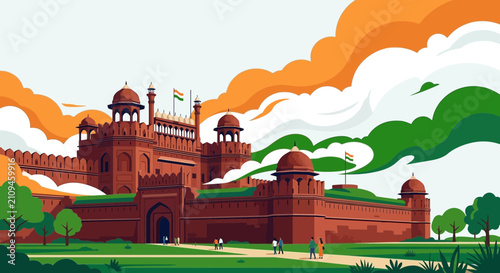 Iconic red fort landmark celebrating independence day india