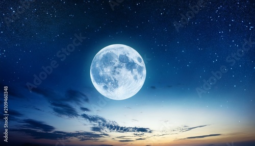 Beautiful Background Nightly Sky With Full Moon
