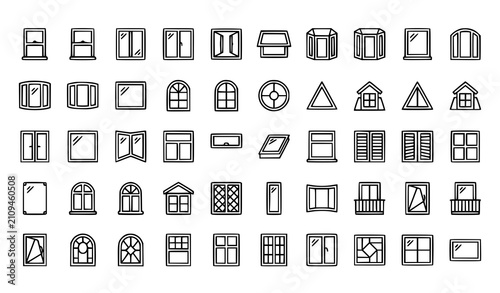 Foto Architecture House Windows Icon Set Featuring Arched Triangular Square Bay Casem