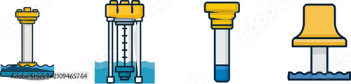 A minimalist illustration of a groundwater monitoring observation pipe with a yellow cap and blue water table, depicted in flat 2D vector art style