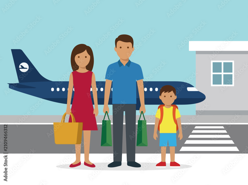Fototapeta premium Family Travel and Airport Shopping Vector Illustration