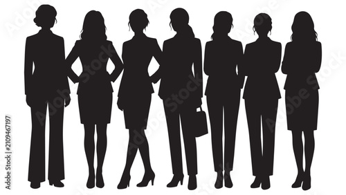 Εκτύπωση καμβά Five professional women standing together in business attire silhouette style