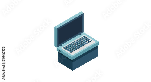 Isometric laptop computer on a simple platform