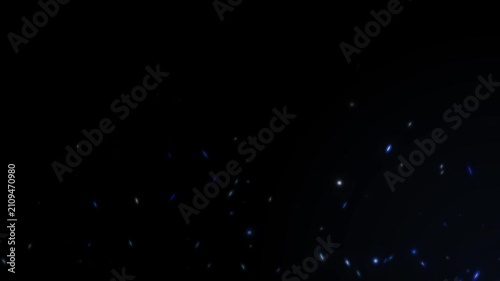 Dynamic abstract blue particles glowing and flying upwards against black background motion graphics video overlay