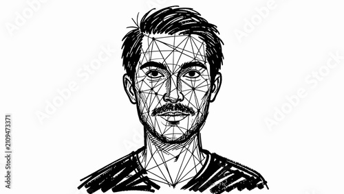 Abstract Geometric Male Portrait Line Art.