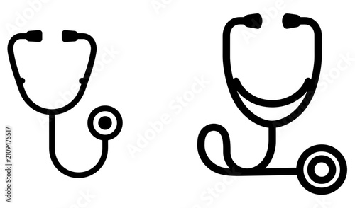 Stethoscope icons display a smooth black silhouette design with clean lines on a bright white background.
