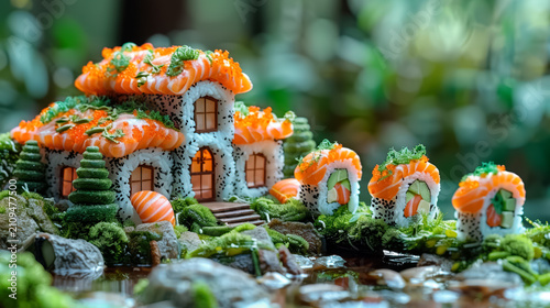 House made of sushi, surreal fantasy art