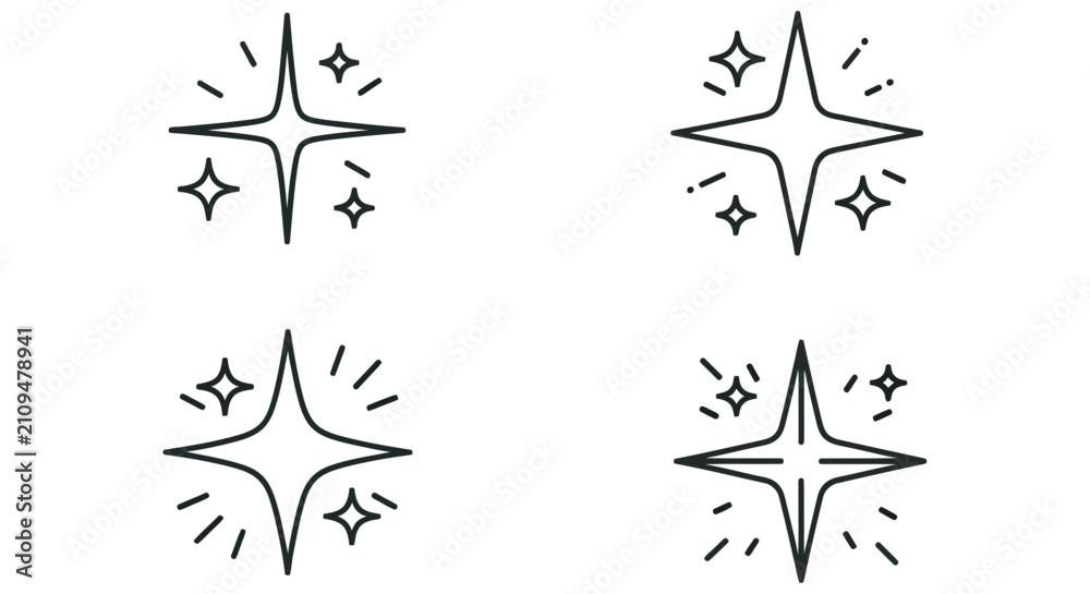 Fototapeta premium Sparkle Star Icons Linear Style On White Background stars glitter