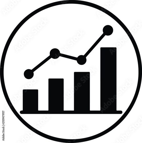Analytics Growth Line Icon with Bar Chart and Pie Chart Outline Vector, Business Statistics and Data Analysis Symbol