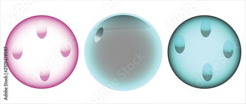 Tablou pe pânză Three distinct spherical orbs in pink and blue with internal dot patterns and li
