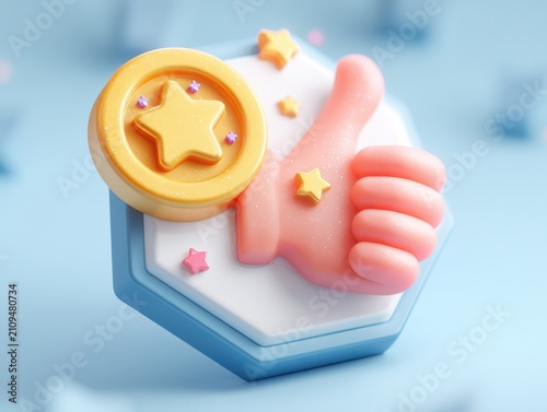 3d icon of a thumbs up with a gold star coin