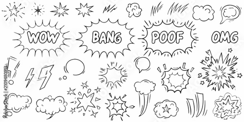 Bild auf Leinwand Hand Drawn Comic Book Speech Bubbles And Effects Vector Illustration