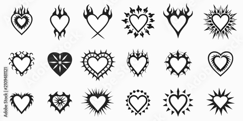Photography Collection Of Twenty Black Heart Shapes With Flame And Thorn Details