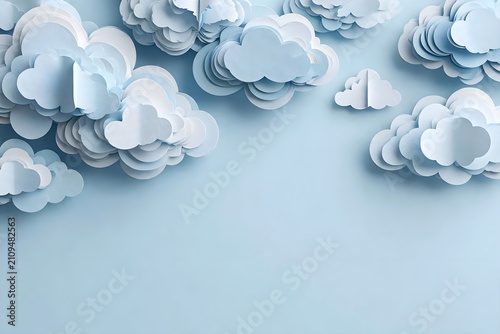 Paper clouds decoration on blue background