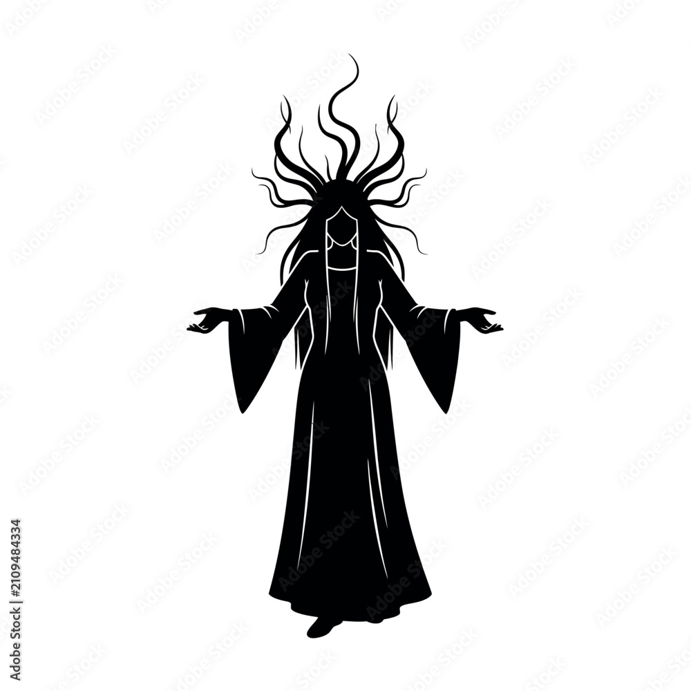 Obraz premium Silhouette of a mystical dark wizard.