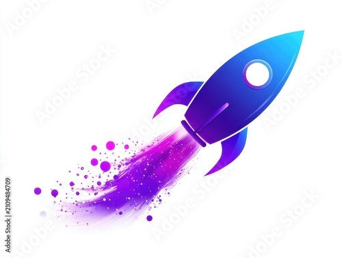 Purple and blue gradient rocket ship illustration