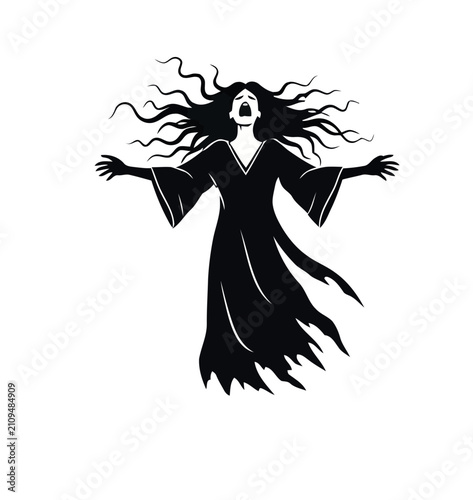 Bild auf Leinwand Woman screaming in dark dress.