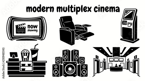Fotografi modern multiplex cinema facilities featuring digital screens luxury seating tick
