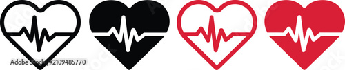 Heartbeat pulse vector icons, modern heart line symbols for cardiology, medical monitoring, healthcare services, fitness technology and healthy lifestyle concepts.