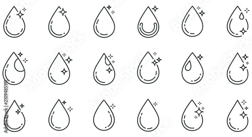 Water Drop Icons Line Art Collection On White Background aqua