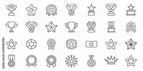Obraz na płótnie Collection Of Star And Trophy Line Art Icons On White Background