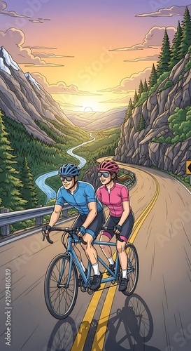 Tandem Bike Ride Sunset.