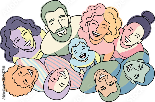 Multigenerational family group happy together vector illustration artwork