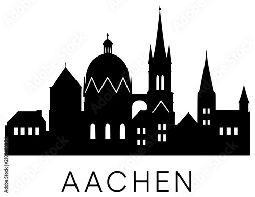 Photos Aachen Skyline black silhouette vector illustration, simple flat clipart design