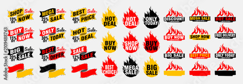 Collection of brush stroke sale, stickers and tags banners, sales label collection suitable for design promotion media
