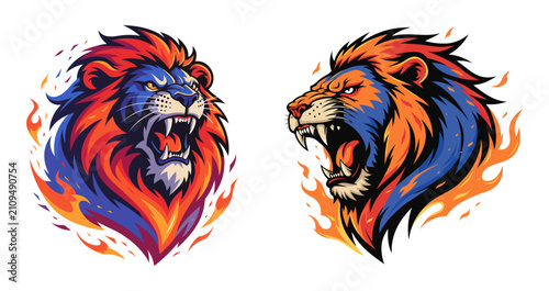 Fotografie Fierce roaring lion head mascots.