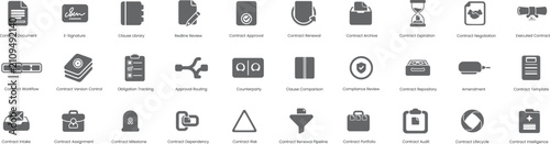 Contract Management icon set. Solid icon collection. Vector illustration.
