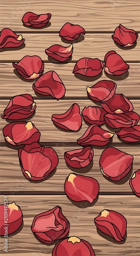 Rose Petals on Wood. (4)