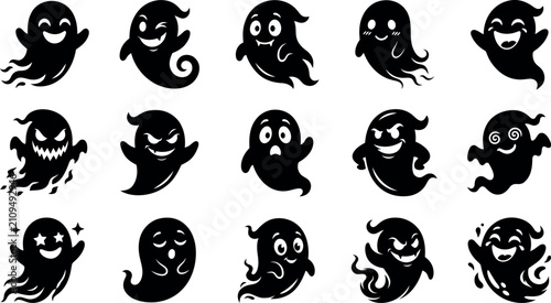 Cuadro en lienzo Halloween ghost silhouette bundle set collection on white background featuring v