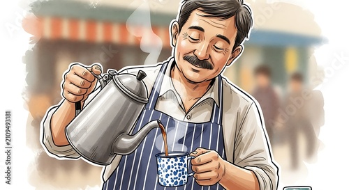 Man Pouring Hot Beverage.