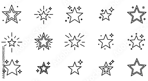 Canvastavla Collection Of Linear Starburst And Star Icons Black Outline Style