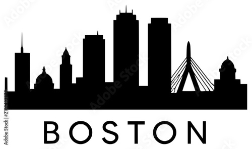 Bild auf Leinwand Boston Skyline black silhouette vector illustration, simple flat clipart design